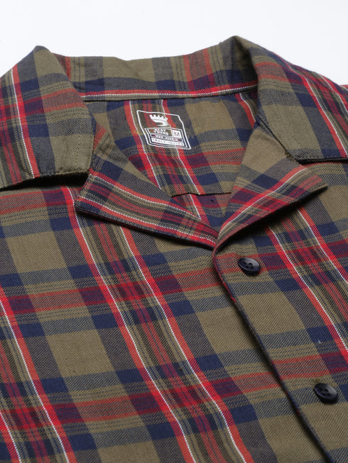 Olive Checked Pure Cotton Sleepsuit